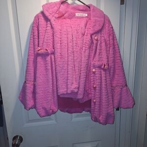 Pink Fuzzy Pajama Outfit Jacket and Pants Medium